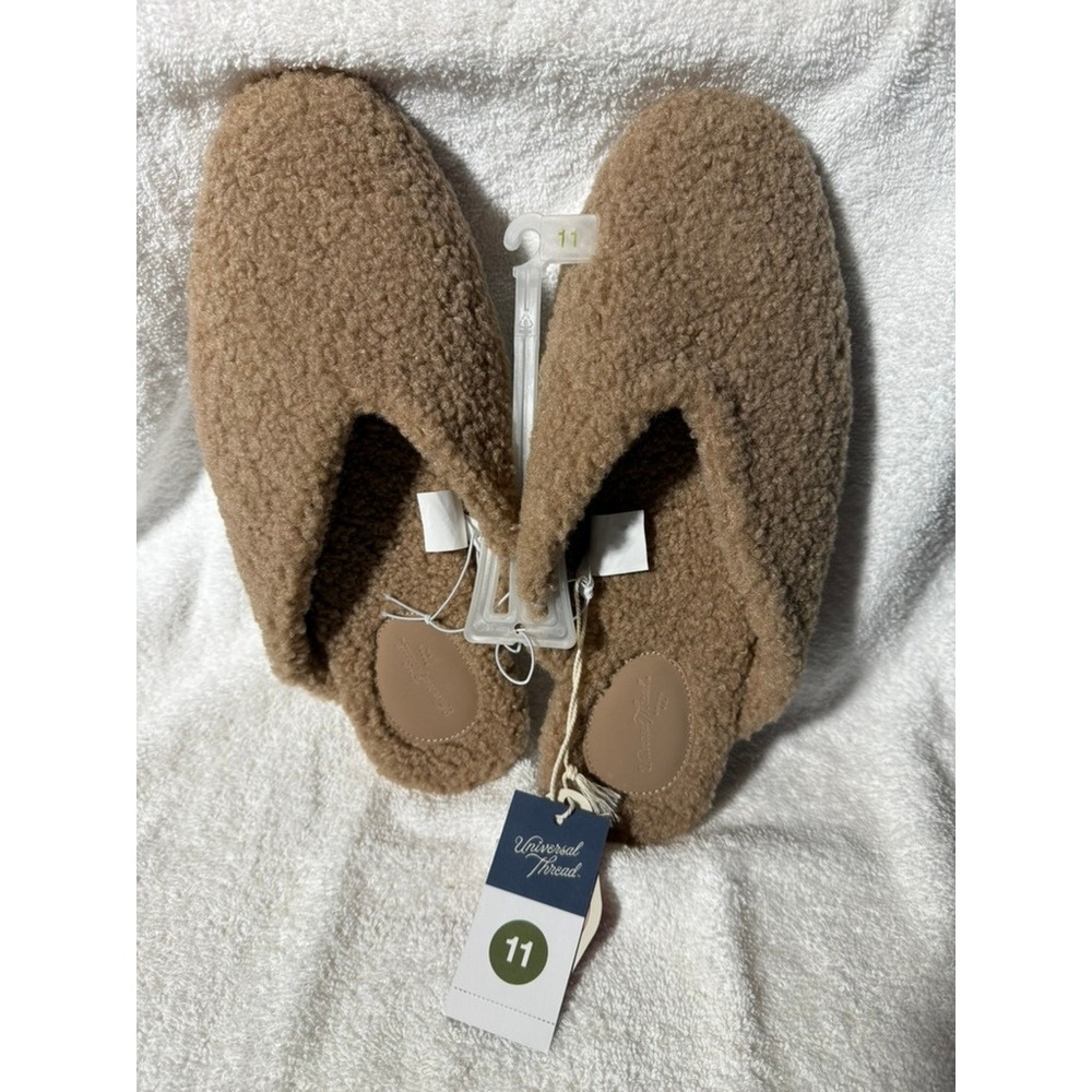 Universal Thread Womens Faux Shearling Mule Slippers Tan Brown Sherpa Size 11